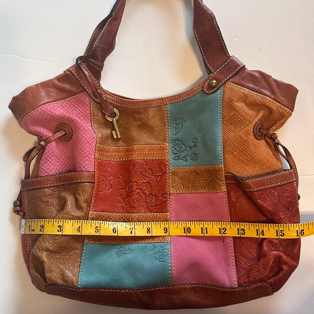 Fossil Patchwork Leather Large Hobo Bag Womens Br… - image 7